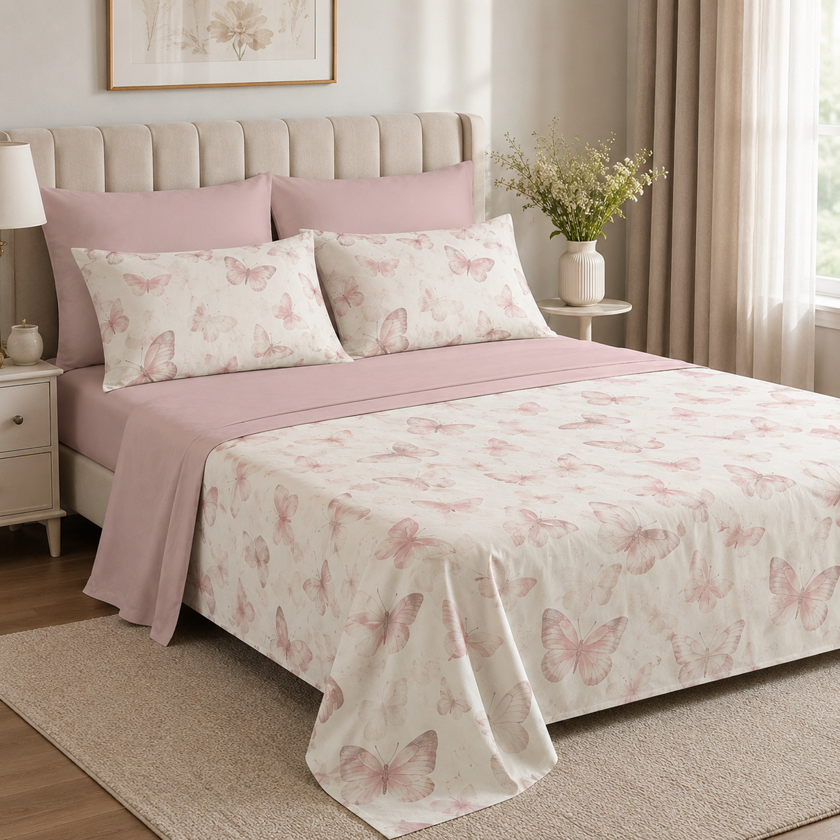 Completo Lenzuola Matrimoniale Cotone Digitale Arte Tessile Butterflies - Home Sweet Home (Copia)