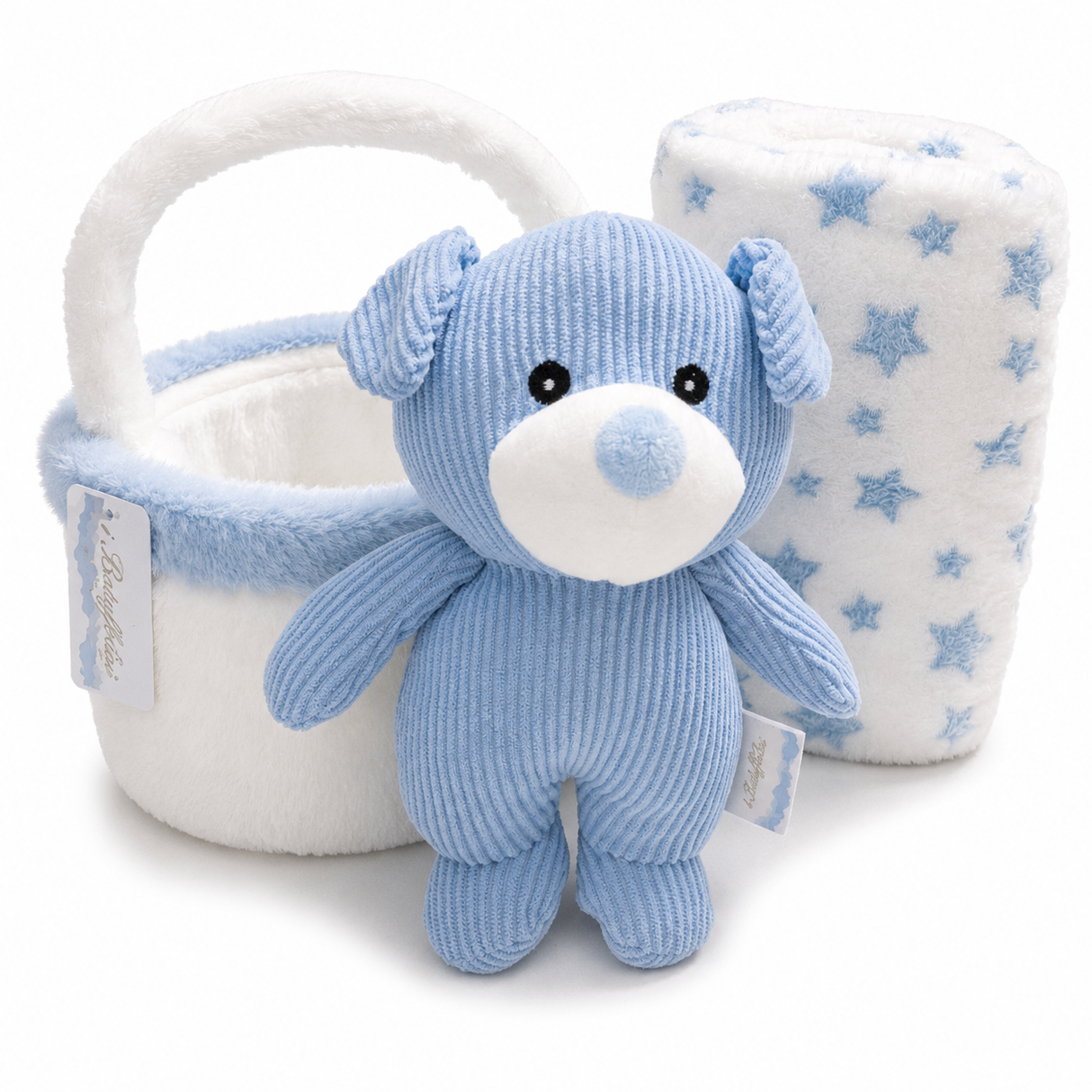 Set 3 Pezzi Baby Copertina Culla/Carrozzina con Cestino e Peluche Coordinati art. B565 - I Batuffolini