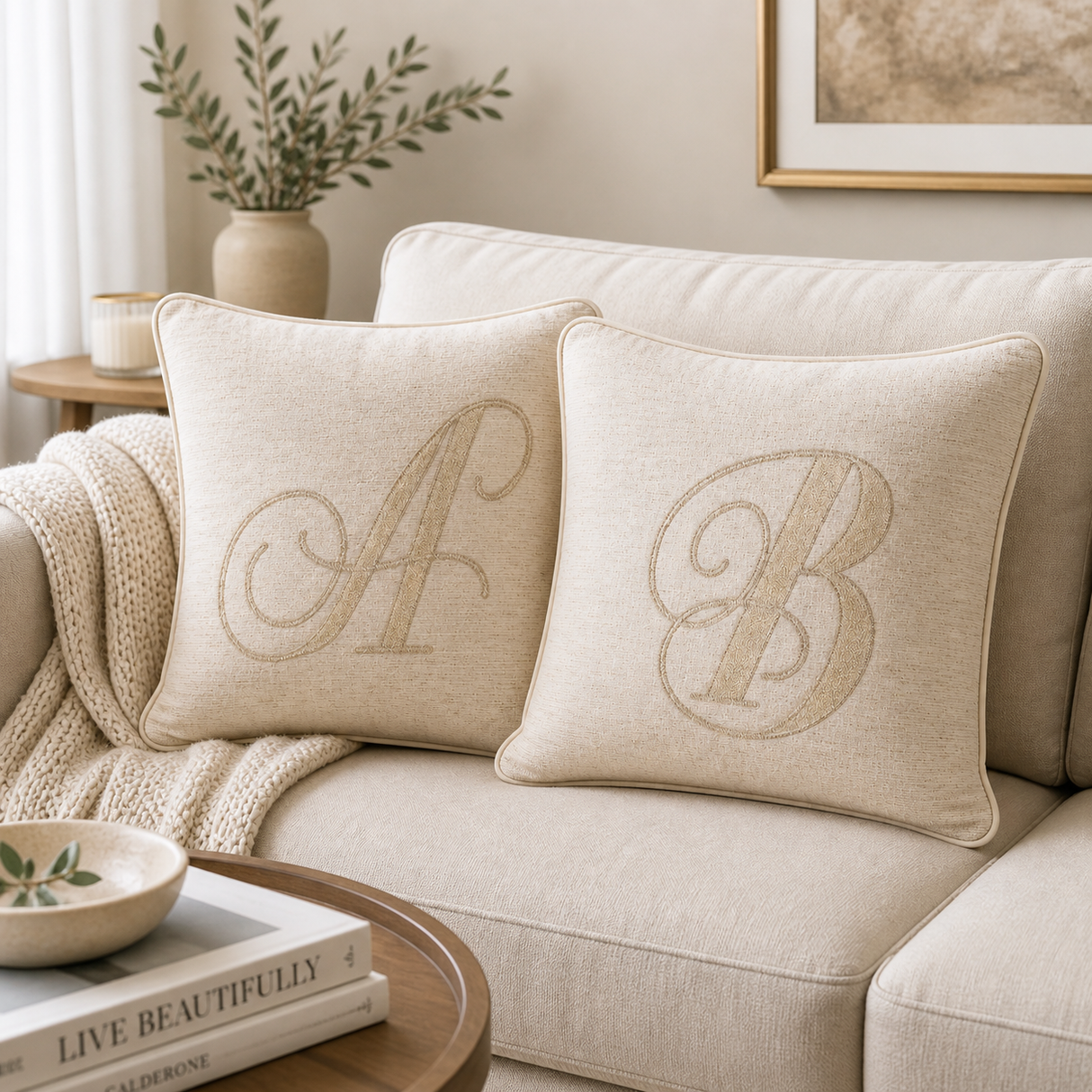 Fodera Cuscino Alfabeto Vingi 45x45 Gobelin Lettere Decorative Senza Imbottitura