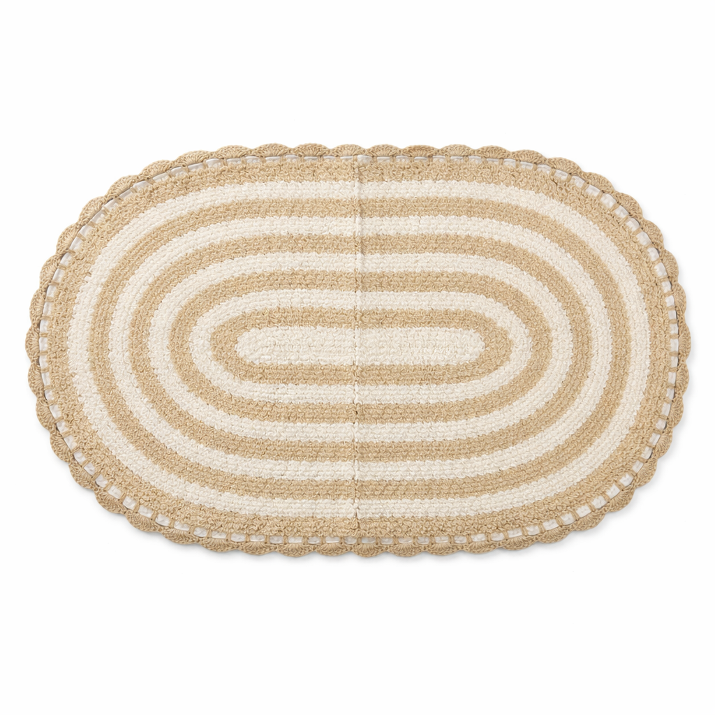 Tappeto Bagno All Around Ovale Righe con Merletto Atelier 17 in Cotone 50x80 cm – 5 Colori