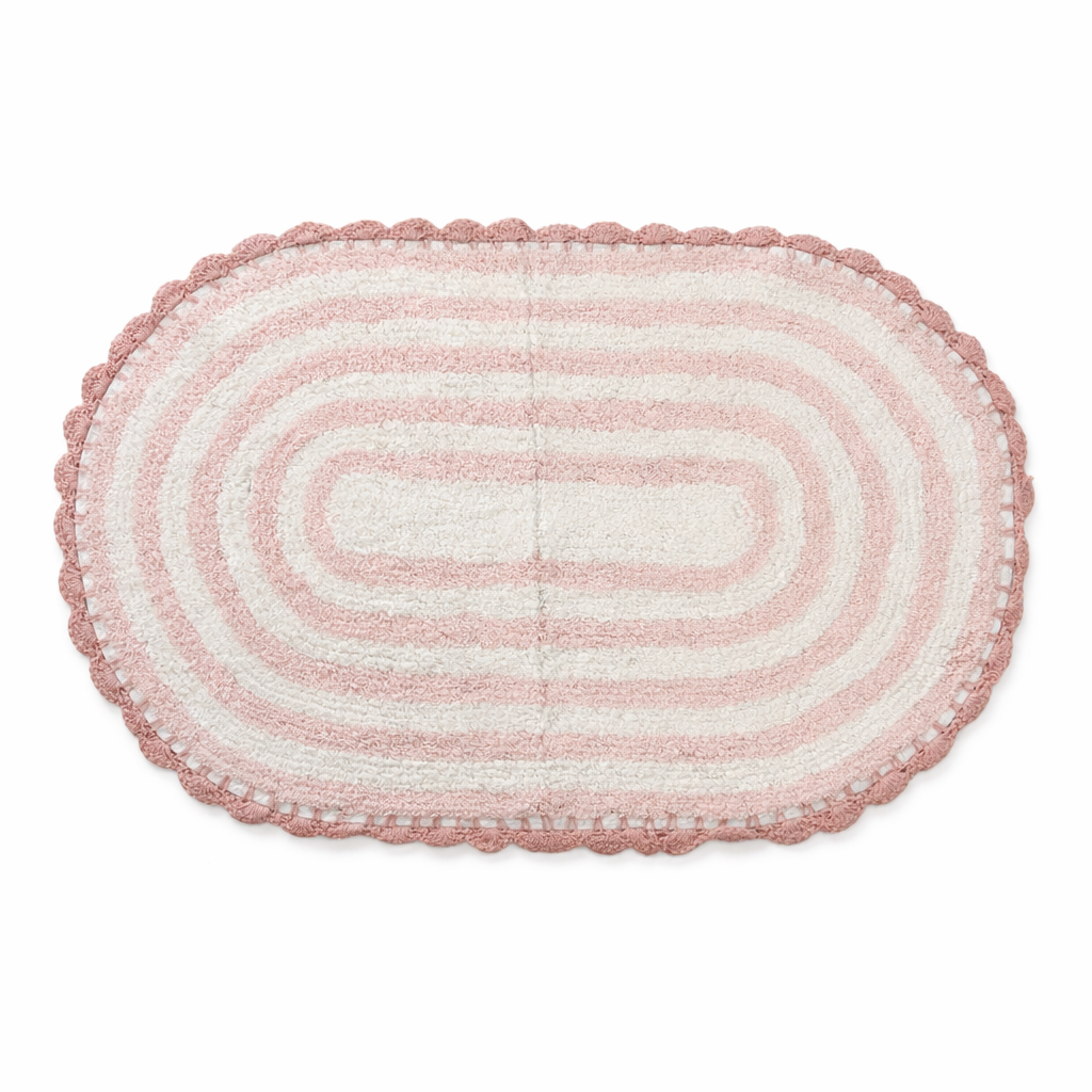 Tappeto Bagno All Around Ovale Righe con Merletto Atelier 17 in Cotone 50x80 cm – 5 Colori