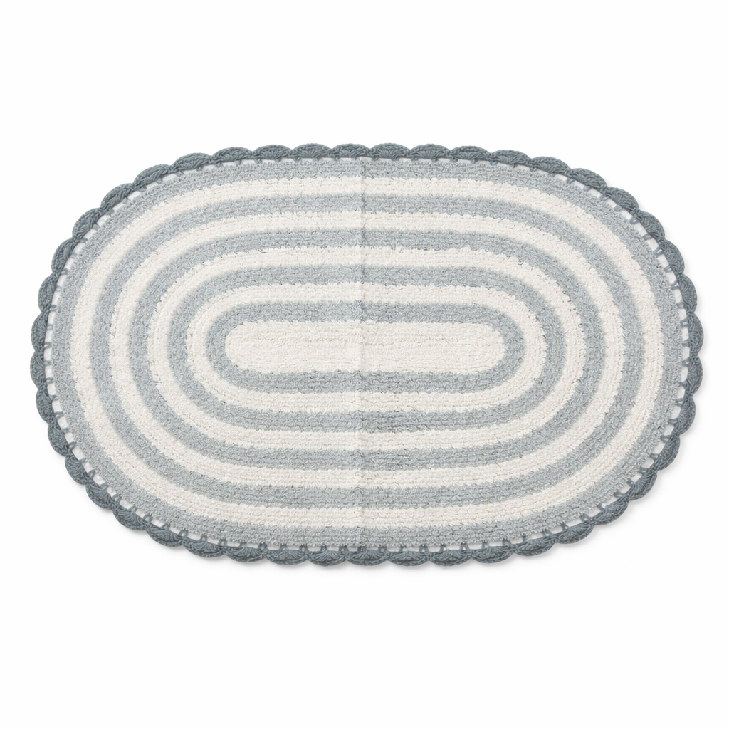 Tappeto Bagno All Around Ovale Righe con Merletto Atelier 17 in Cotone 50x80 cm – 5 Colori