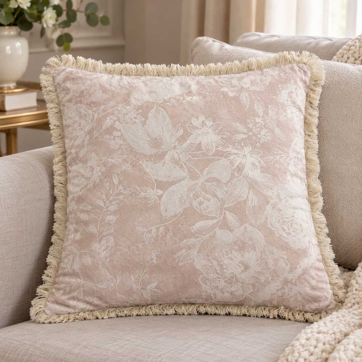Fodera Cuscino Arredo Micaela 45x45 cm con Zip in Microfibra Effetto Velluto Jacquard - L'Atelier17