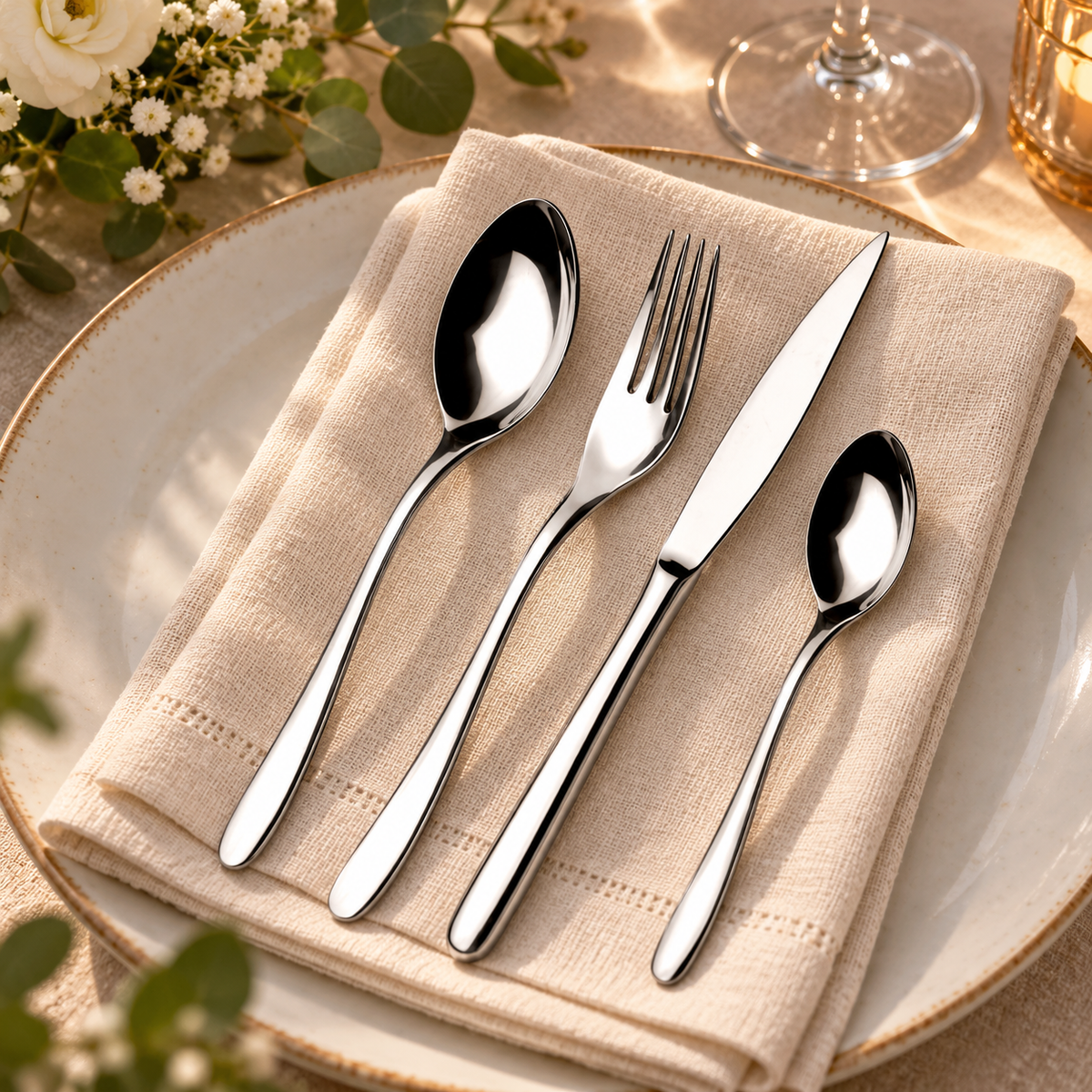 Set 24 Posate Iris Acciaio Inox Lucido Nickel Free in Scatola Vetrina - Domus&Design