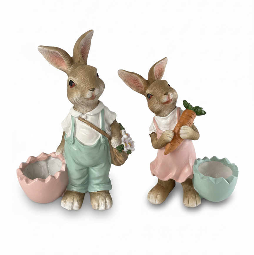 Coppia Conigli in Resina – Coniglietto dell’Orto 16x22 cm