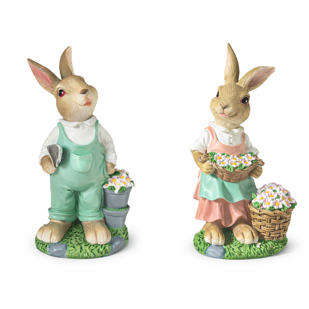 Coppia Conigli in Resina – Dolce Primavera 17x29 cm