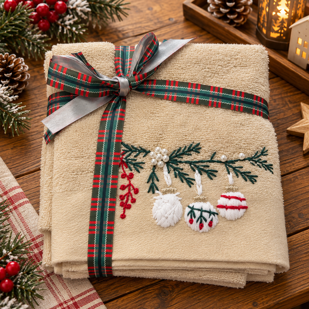 Set Asciugamani Natalizi 1+1 Viso e Ospite Handmade Xmas - L'Atelier17