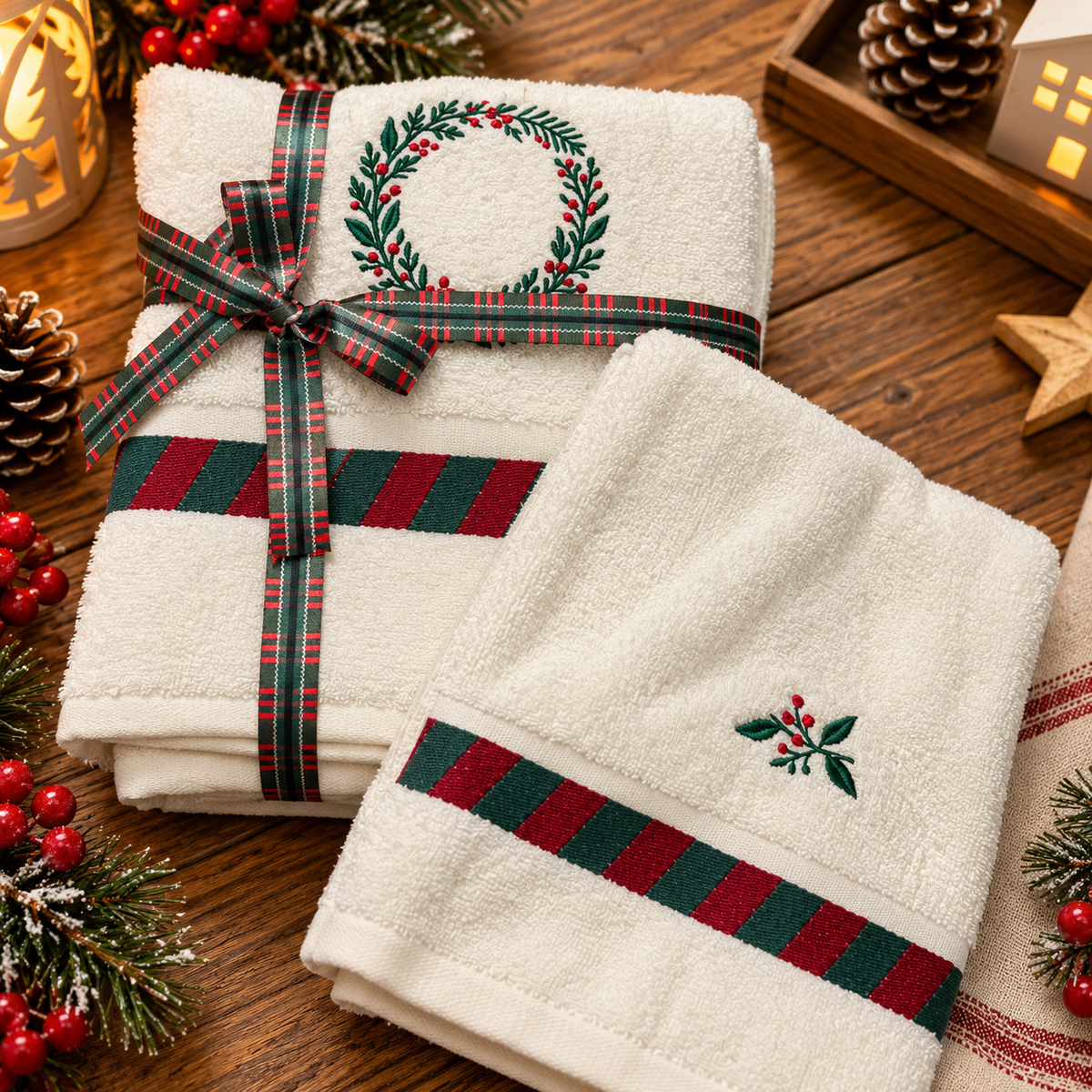 Set Asciugamani Natalizi 1+1 Viso e Ospite Fiocco di Natale - L'Atelier17