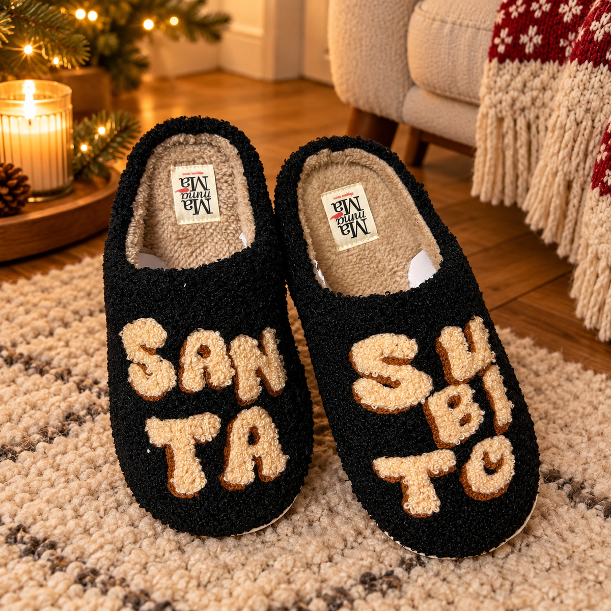 Pantofole "Santa Subito" in Morbido Tessuto Teddy - Mamma Mà Slippers Home