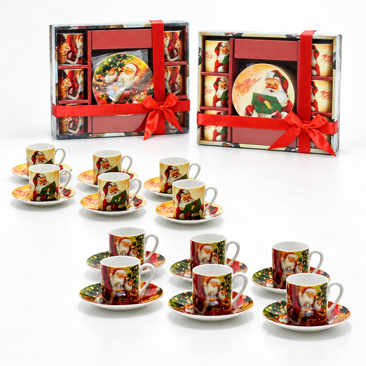 Set 6 Tazzine da Caffè Natalizie c/Piattini Babbo Natale - Vestiamo Casa