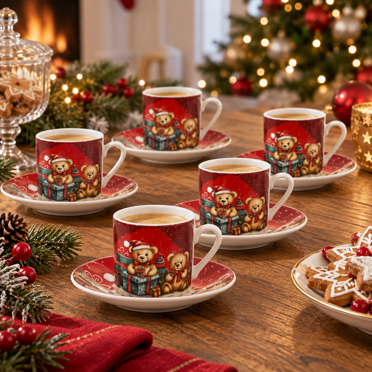 Set 6 Tazzine da Caffè Natalizie c/Piattini con Orsetti - Vestiamo Casa