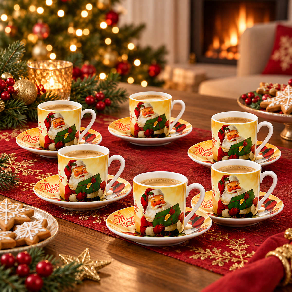 Set 6 Tazzine da Caffè Natalizie c/Piattini Babbo Natale - Vestiamo Casa