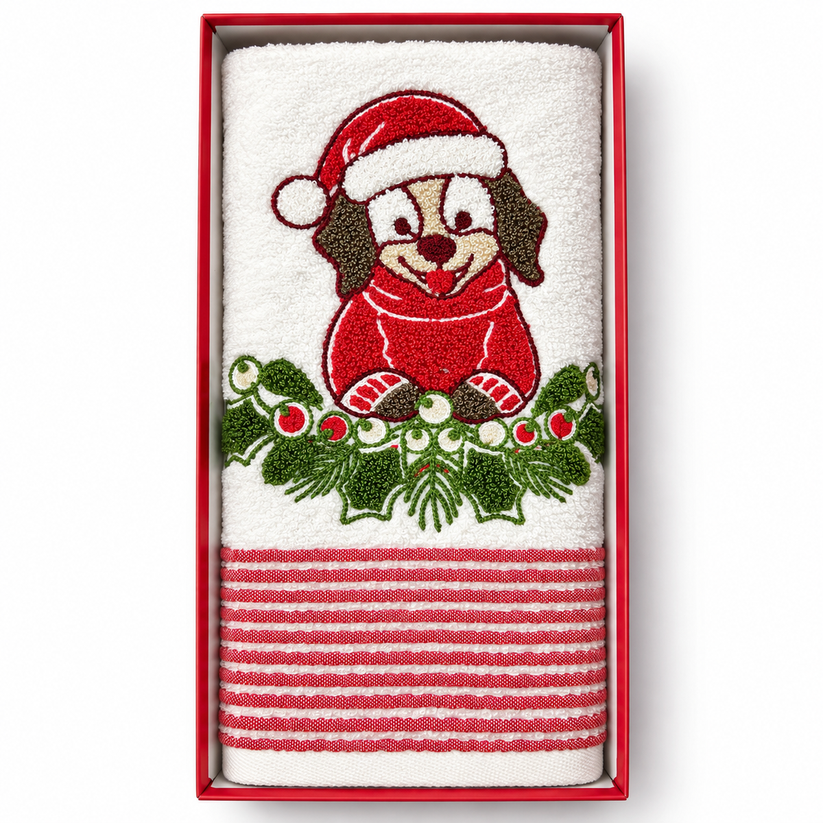 Set Asciugamani 1+1 Natalizi Benny Xmas Bassotto in Spugna 100% Cotone - Vingi