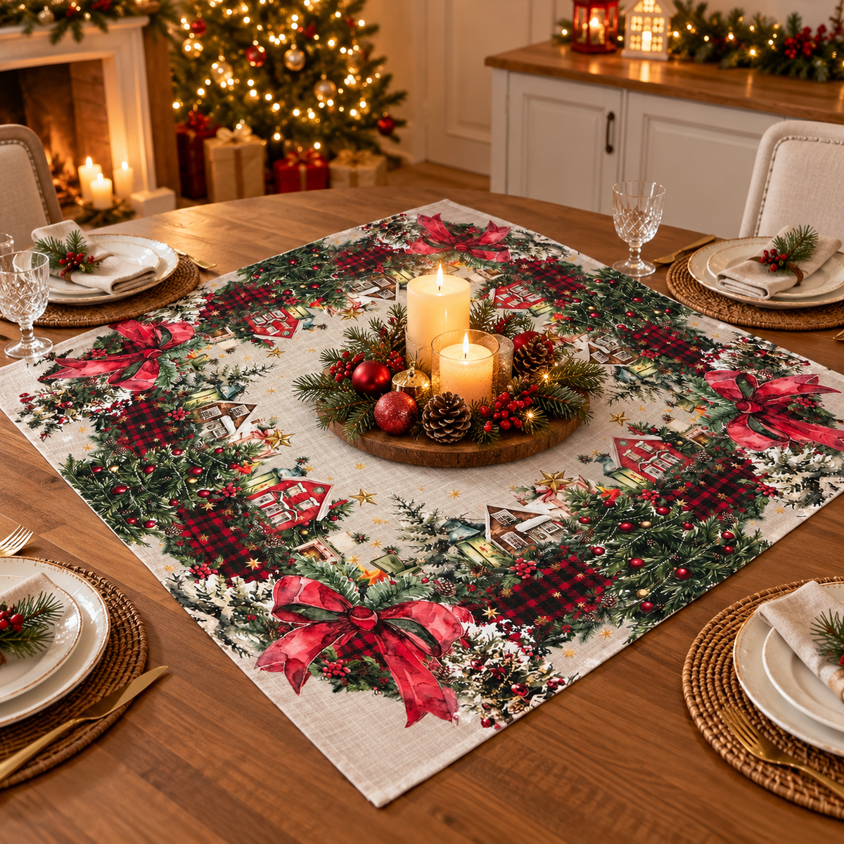 Centrotavola Natalizio Tiffany Xmas Dis. 3 93x93 cm in 100% Cotone - Vingi