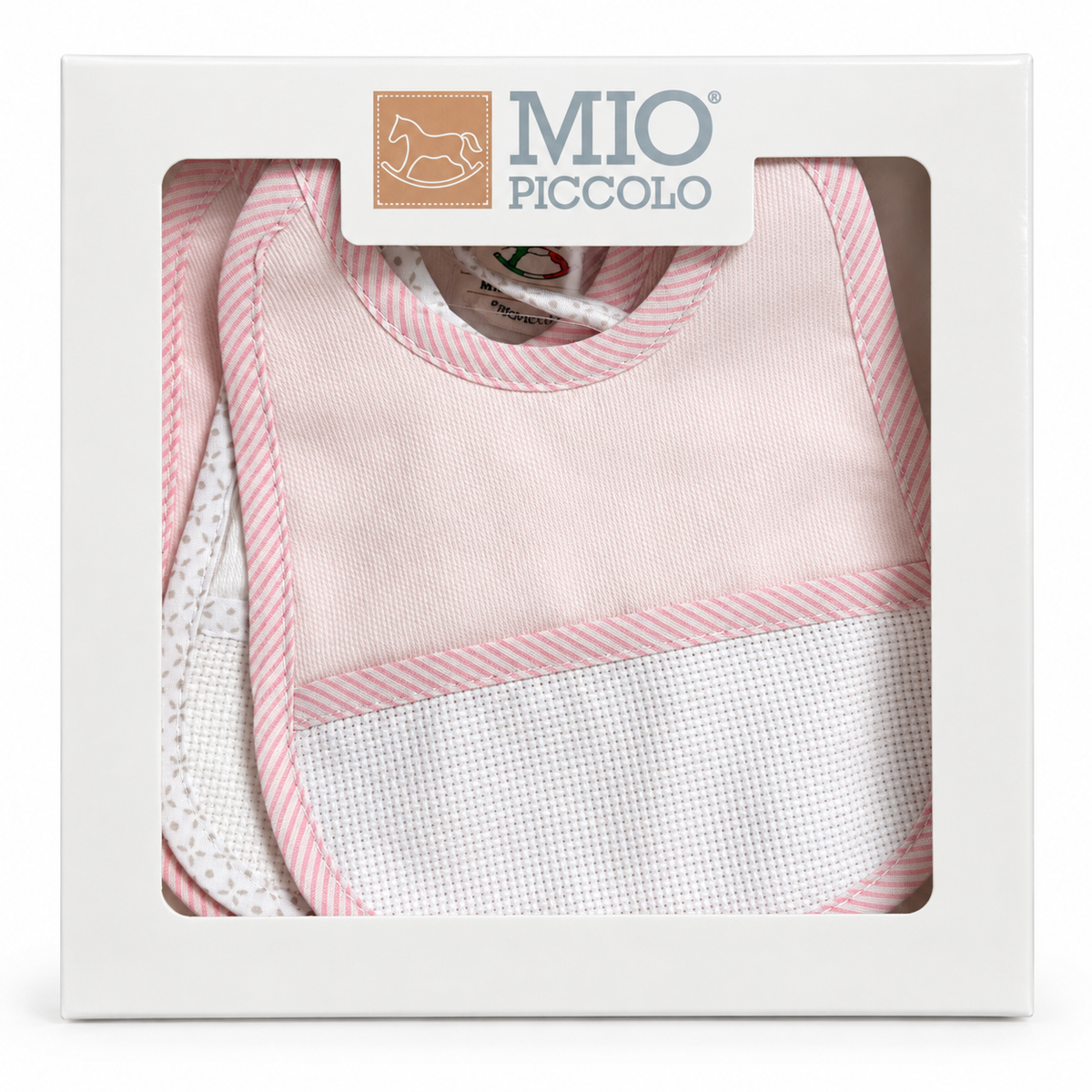 Set 3 Bavetti Neonato 100% Cotone con Inserto Tela Aida art. 191 dis. 007 - Mio Piccolo