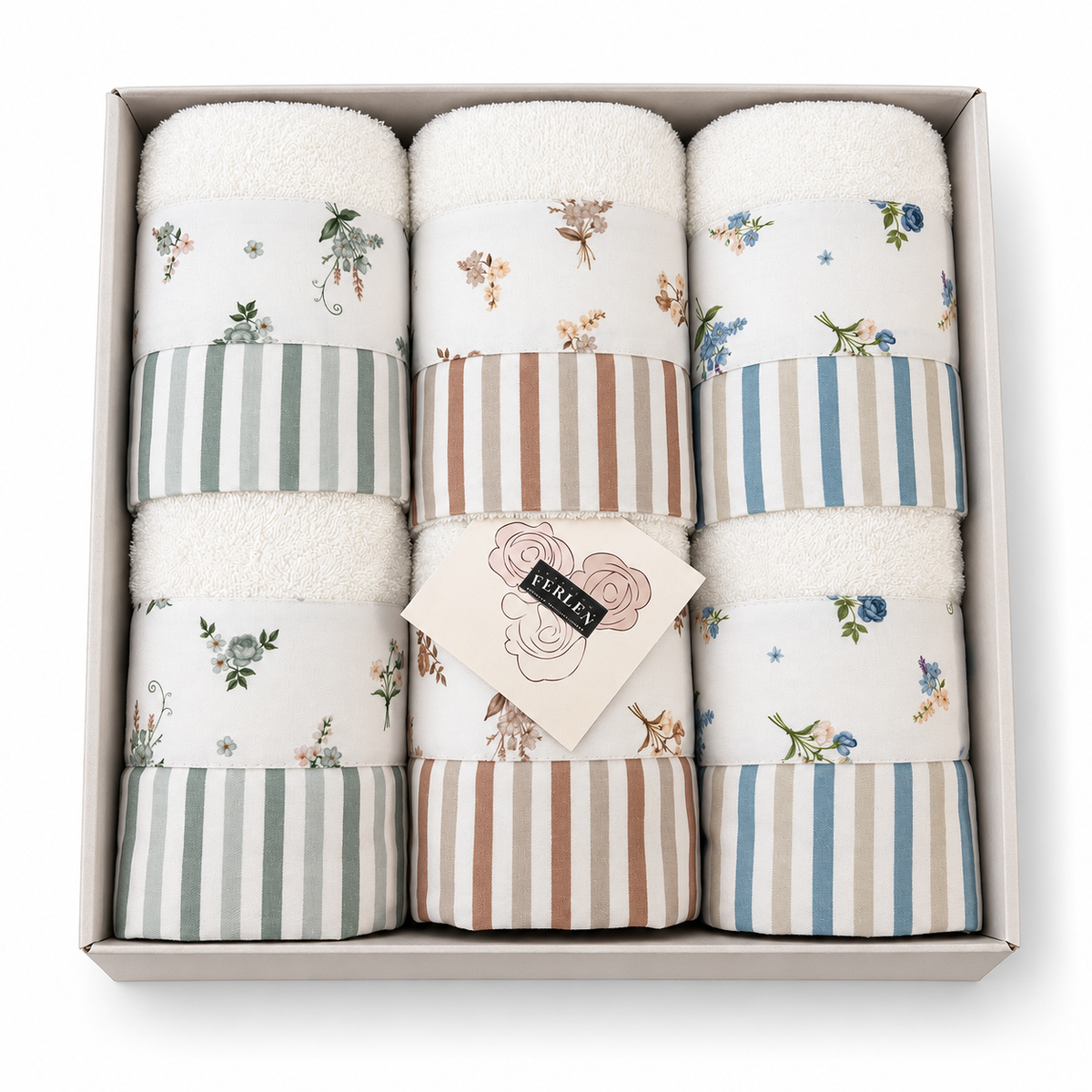 Set 3+3 Asciugamani Viso e Ospite Iside in Spugna 100% Cotone - Ferlen
