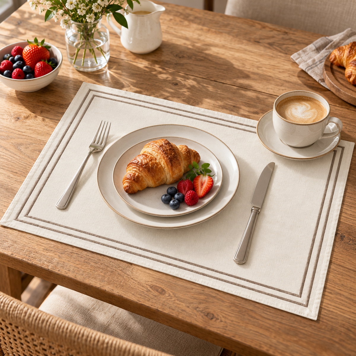 Tovaglietta Sissi in Panama di Cotone con Doppio Bordo Ricamato - Maestri Cotonieri