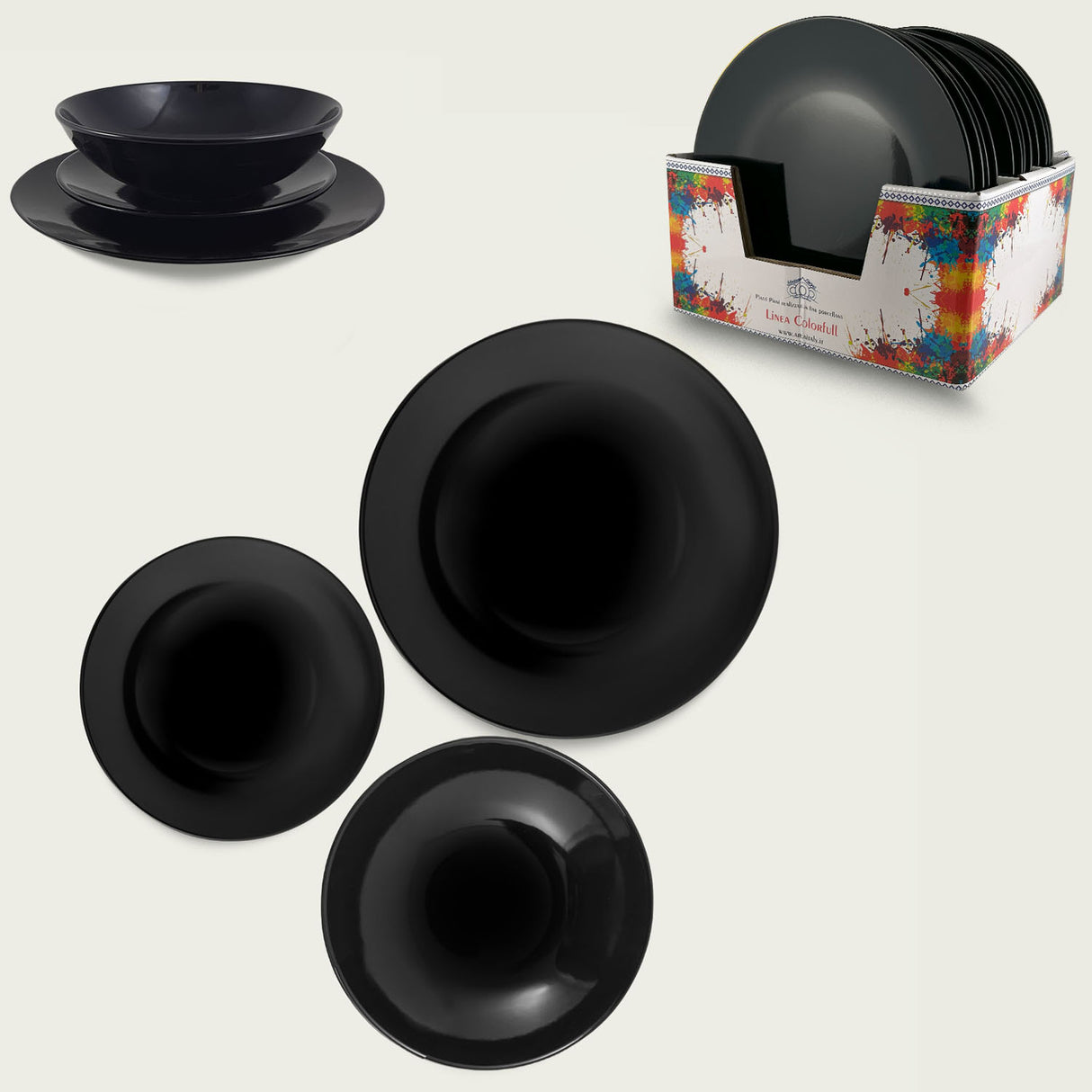 Servizio 18 pz Piatto monocolore nero by Arca