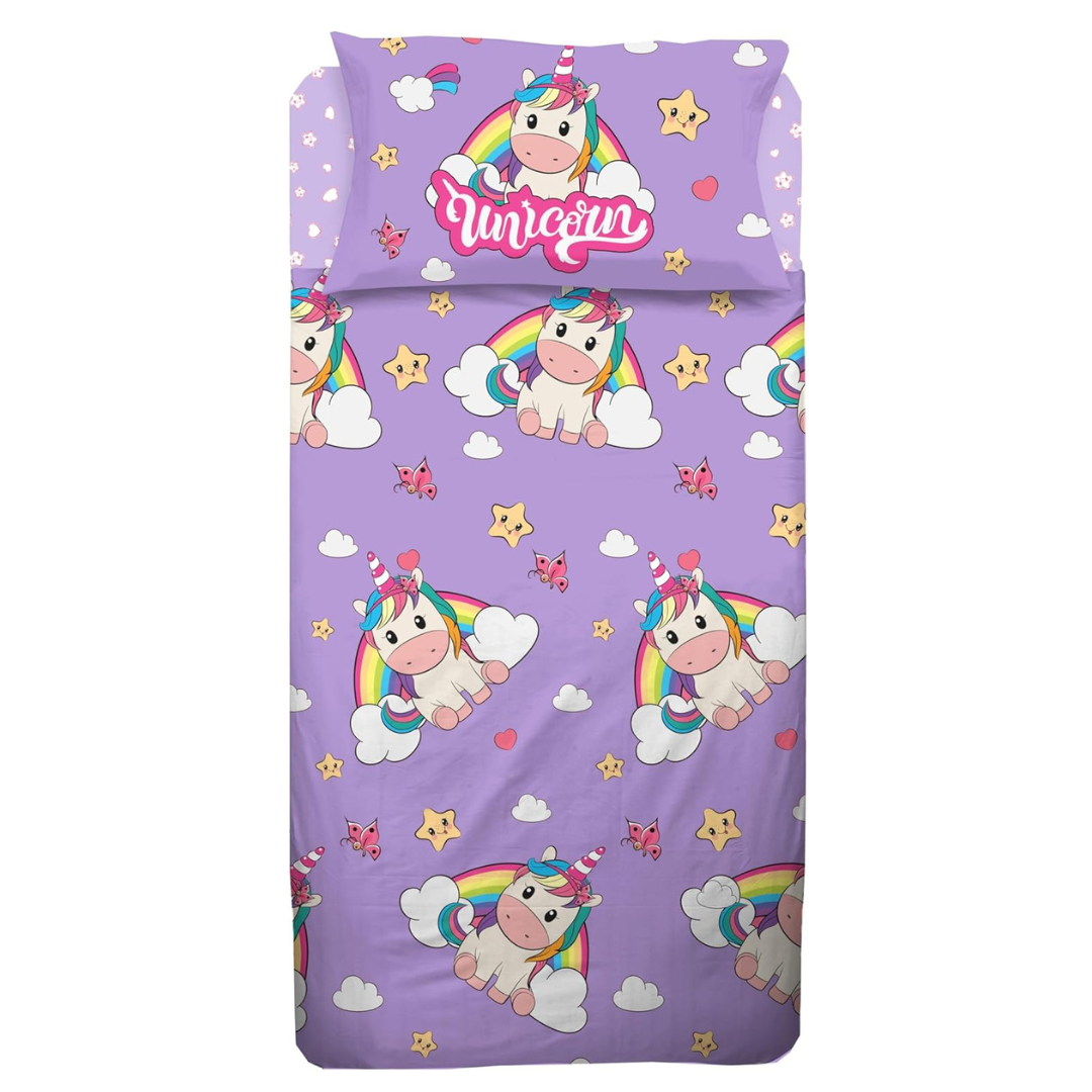 Completo Lenzuola Singolo Unicorn - 100% Cotone - Novia