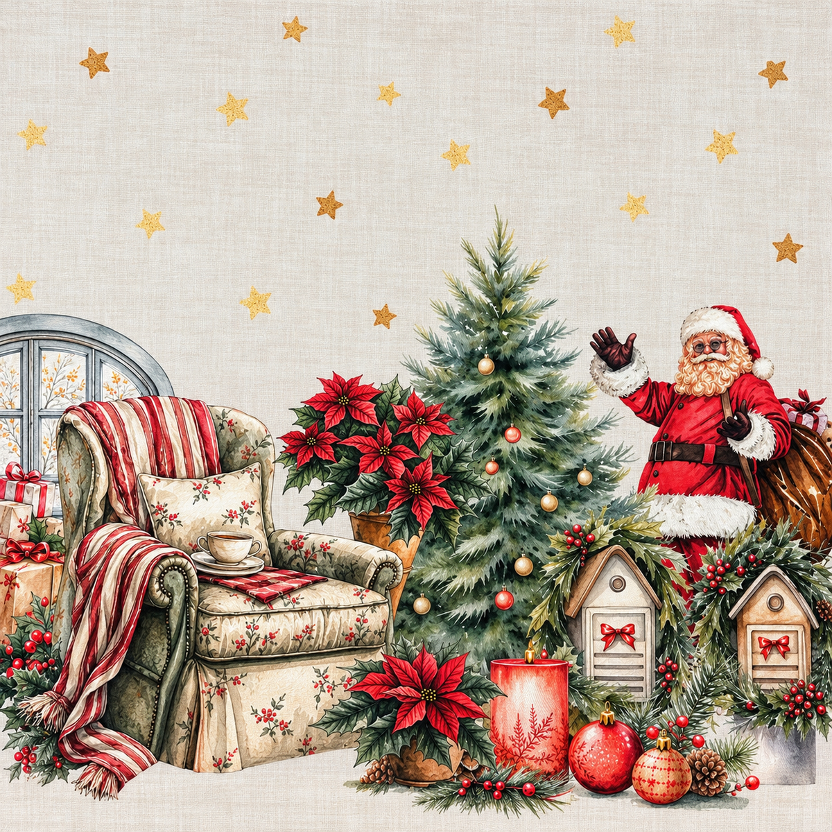 Runner Natalizio Tiffany Xmas Dis. 6 Babbo Natale 45x140 cm in 100% Cotone - Vingi