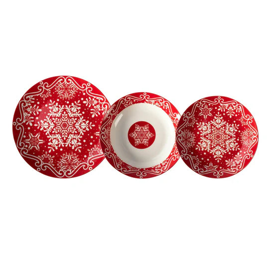 Servizio Piatti Natalizio 18pz Christmas Snowflakes - Vestiamo Casa