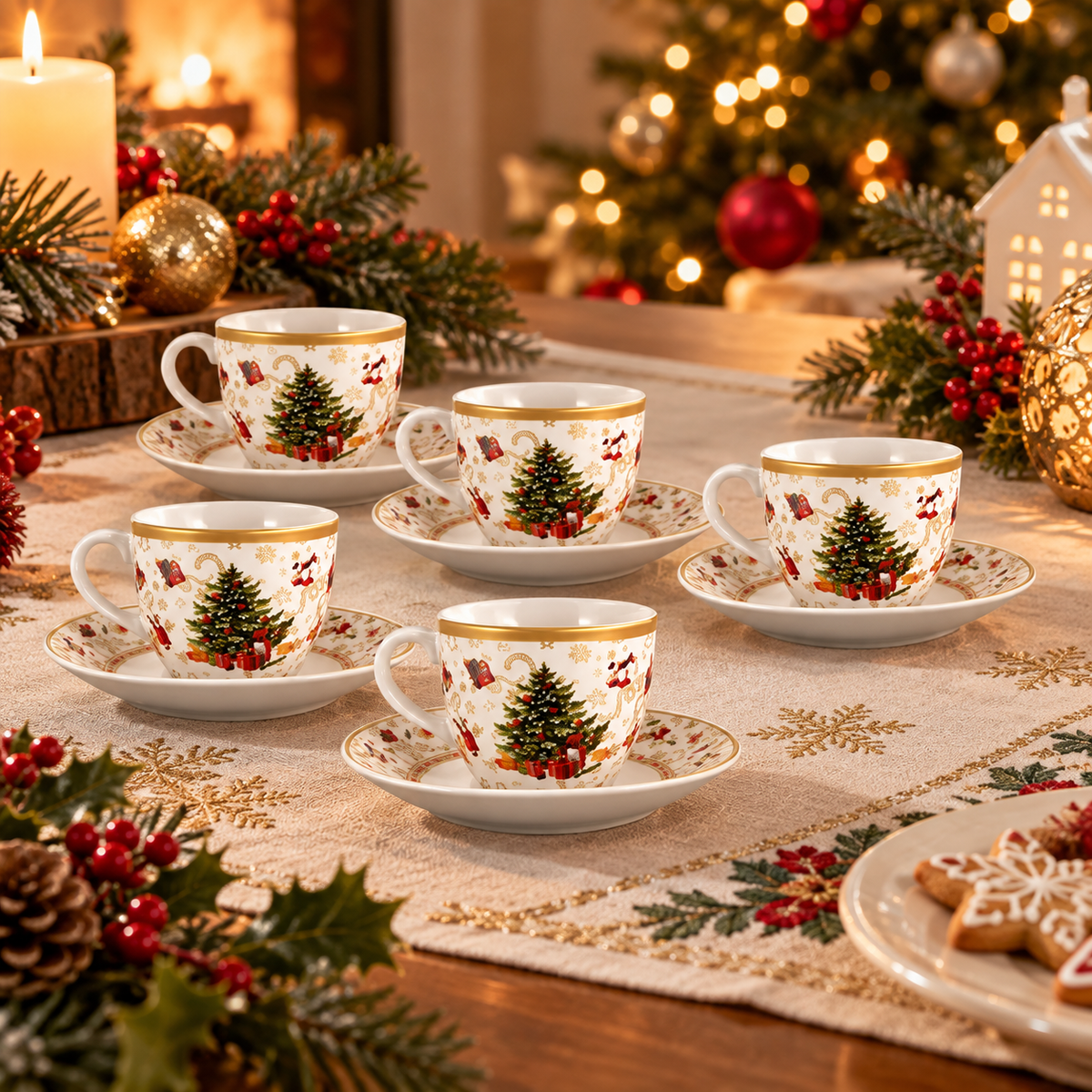 Set 6 Tazzine da Caffè con Piattino Christmas Tree Gold - Arca