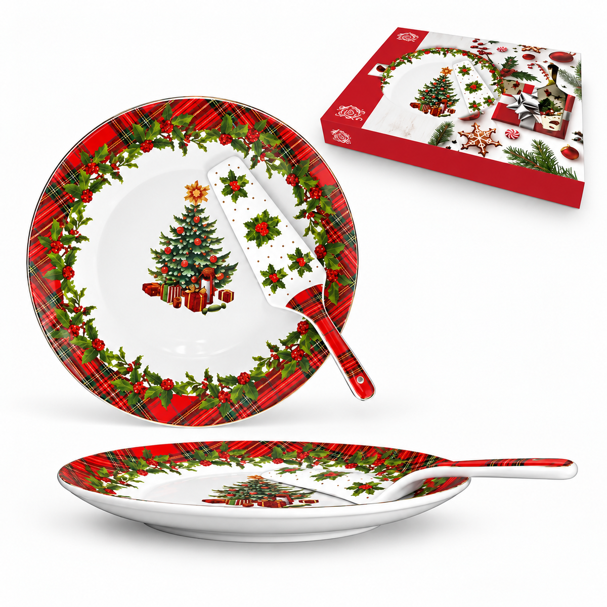 Piatto Panettone Scottish Tree con Paletta Coordinata - Arca