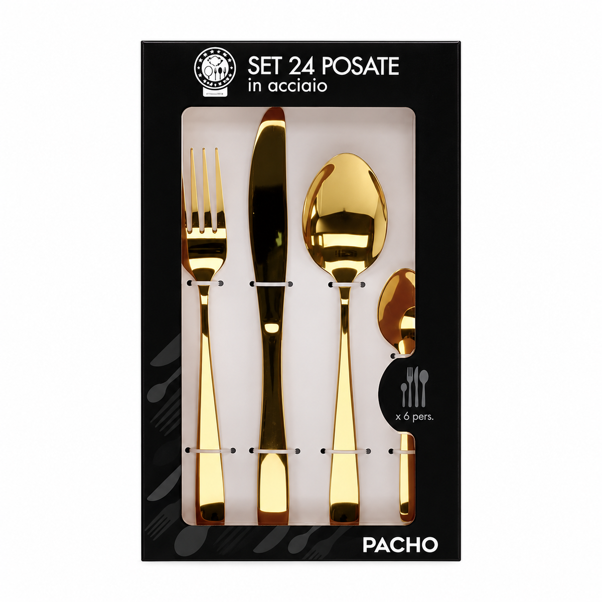 Servizio Posate 24 Pezzi Pacho Shiny Gold in Acciaio Inox - Cucina & Cottura