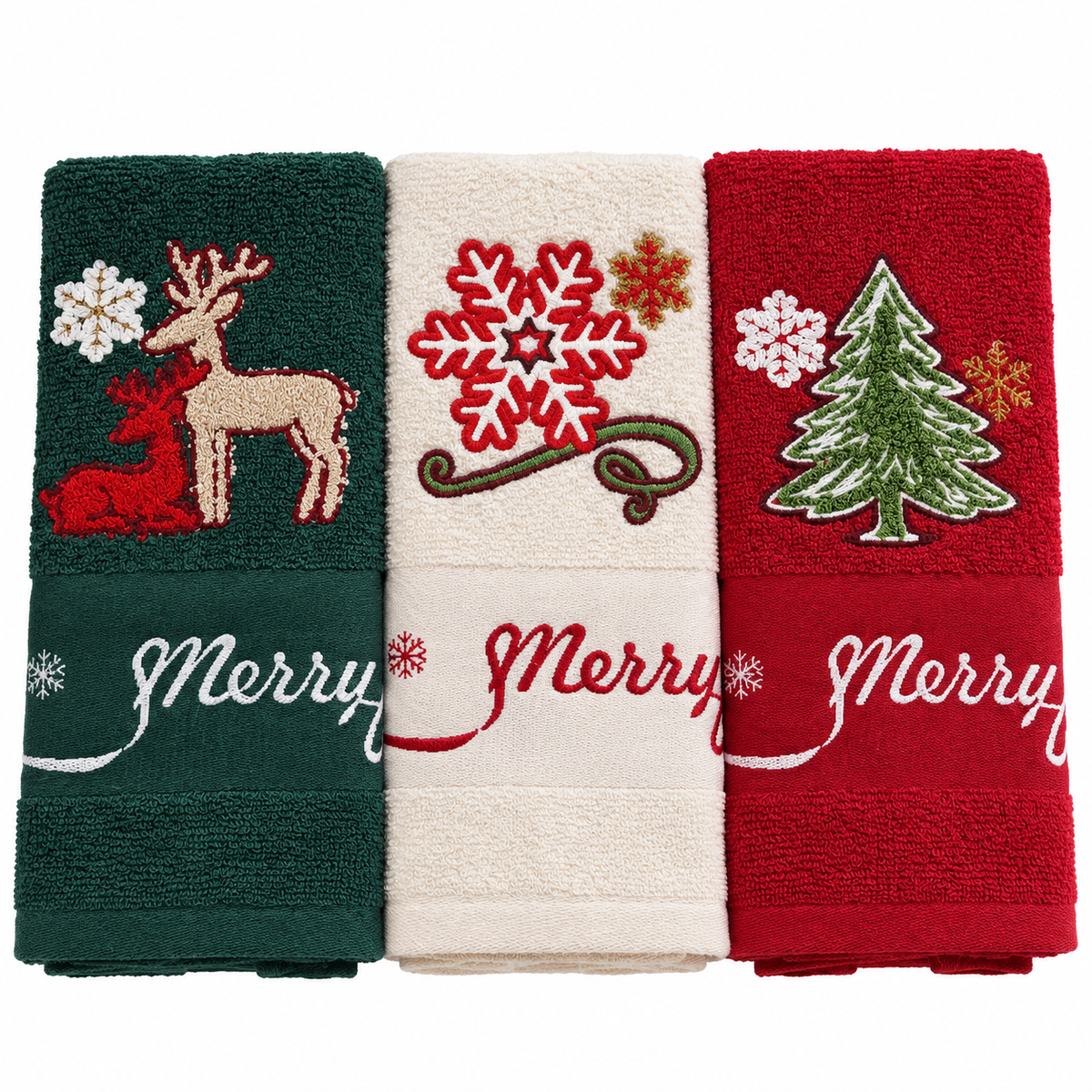 Set 3 Strofinacci Natalizi Merry Christmas 100% Cotone - Vingi