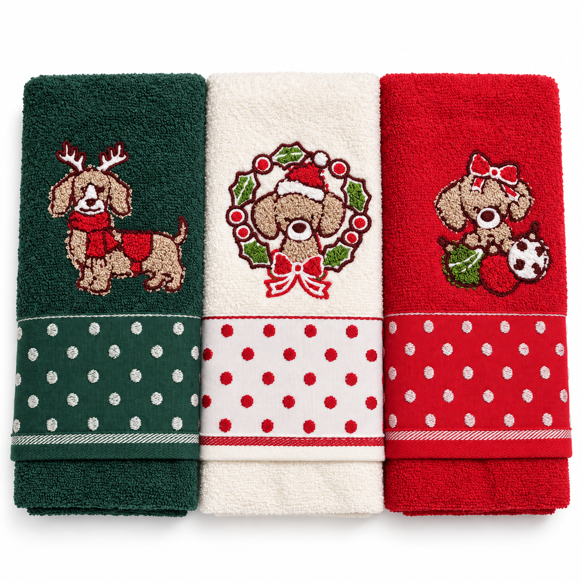 Set 3 Strofinacci Natalizi Pois Xmas 100% Cotone - Vingi