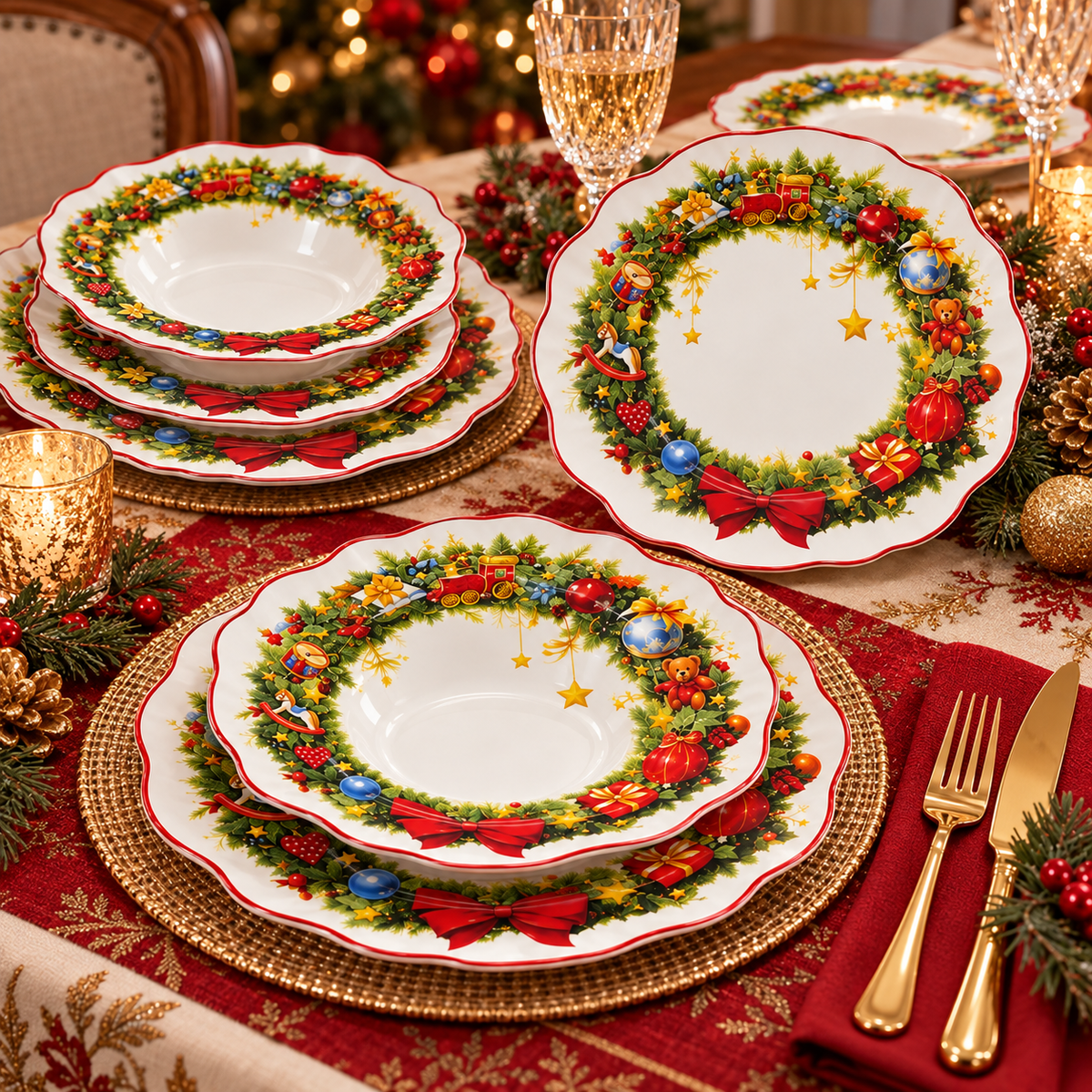 Servizio Piatti Natalizio 18pz Toys Wreath - Vestiamo Casa
