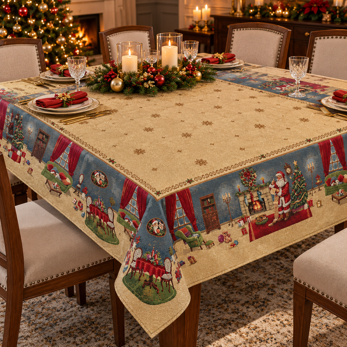 Copritavola Natalizio Stella Gobelin 100% Cotone con Dettagli in Filo Lurex 140x240cm dis. 1196 - Karì