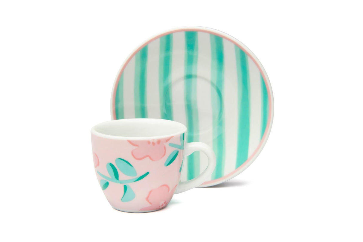 Set 6 Tazzine Caffè Primula Excélsa con Piattino in Porcellana 90 ml