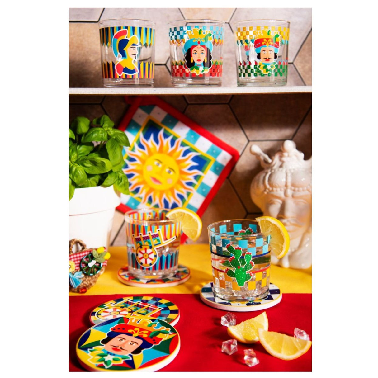 SOTTOBICCHIERI, 6 PEZZI, CERAMICA, STILE SICILIANO SICILIAN RHAPSODY by Excelsa