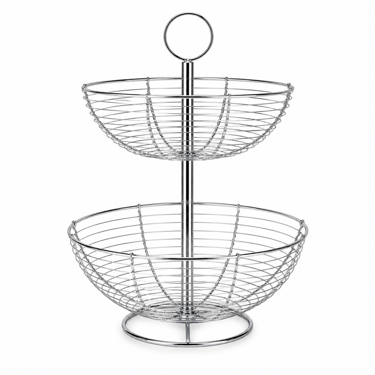 Centrotavola 2 Ripiani in Metallo Cromato Gusto Casa – Alzatina Frutta Design Moderno H42 cm