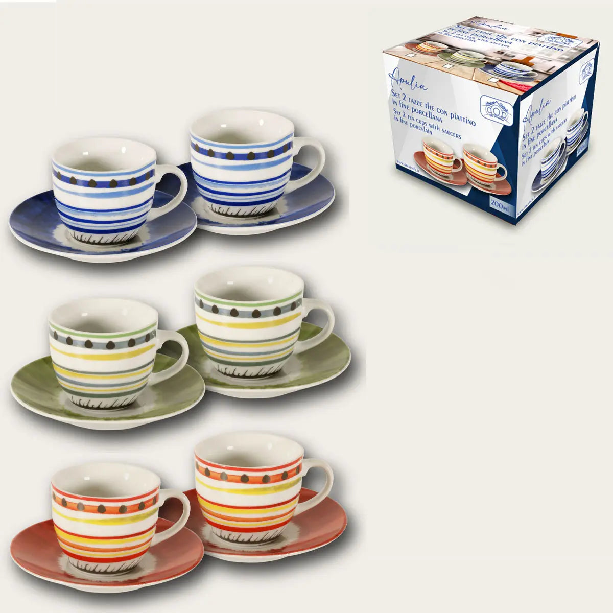 Set 2 Tazze Da The Apulia Con Piattino by Arca