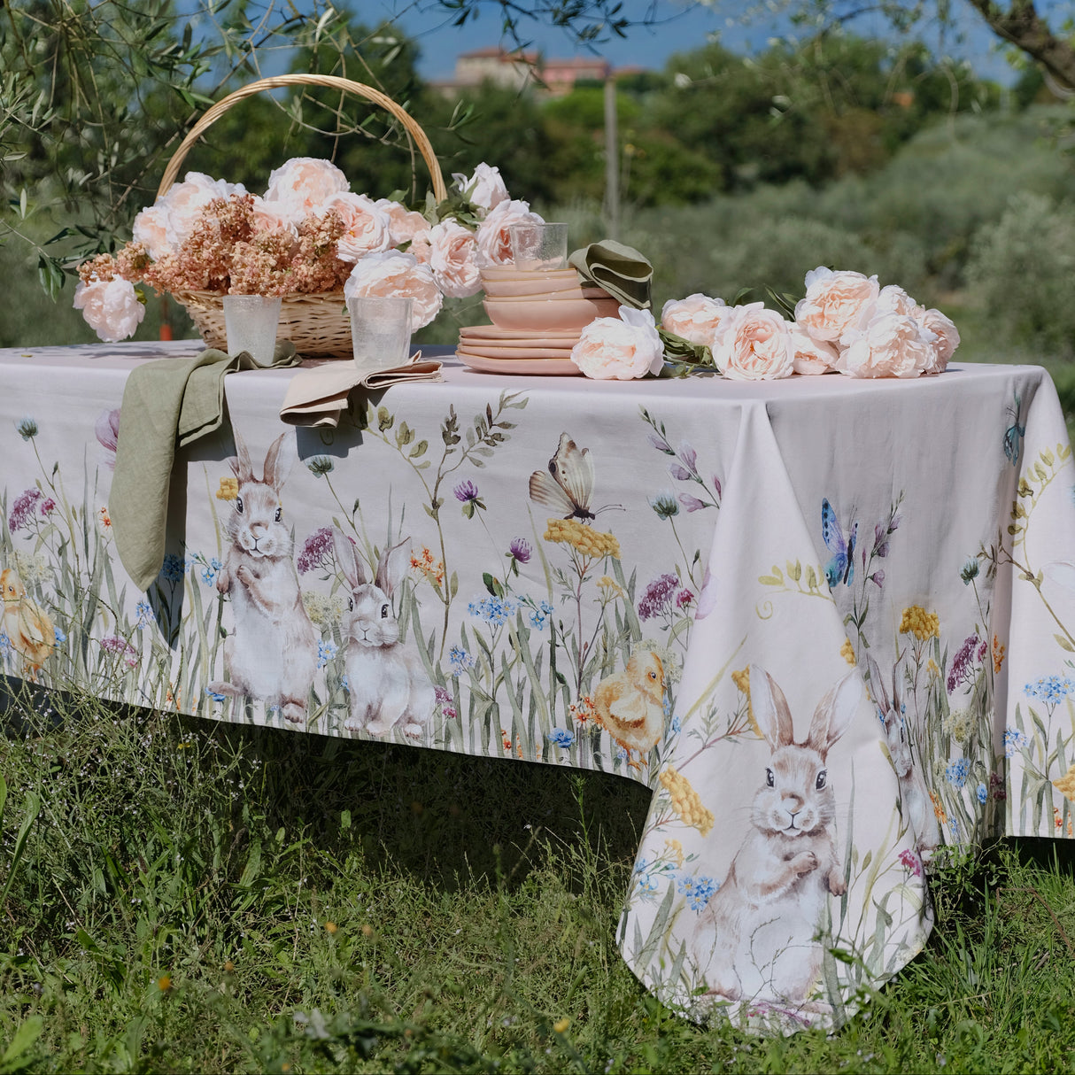 Tovaglia Pasqua Petracchi 100% Cotone Made in Italy – 8/12 Persone Disegno Coniglietti