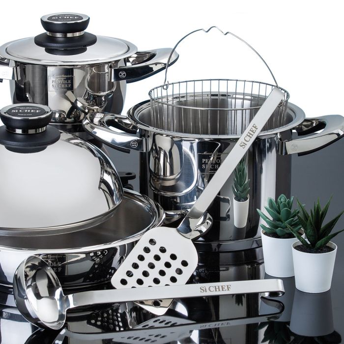 Batteria di Pentole da 22 Pezzi Sì Chef Linea Prestige in Acciaio Inox 18/10 Maestri Cotonieri Restaurant