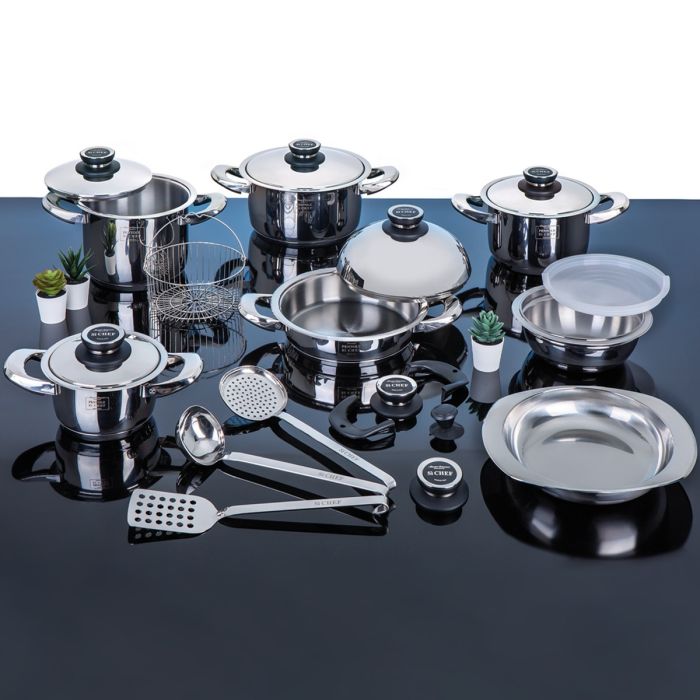 Batteria di Pentole da 22 Pezzi Sì Chef Linea Prestige in Acciaio Inox 18/10 Maestri Cotonieri Restaurant