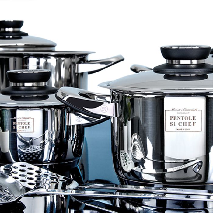 Batteria di Pentole da 22 Pezzi Sì Chef Linea Prestige in Acciaio Inox 18/10 Maestri Cotonieri Restaurant