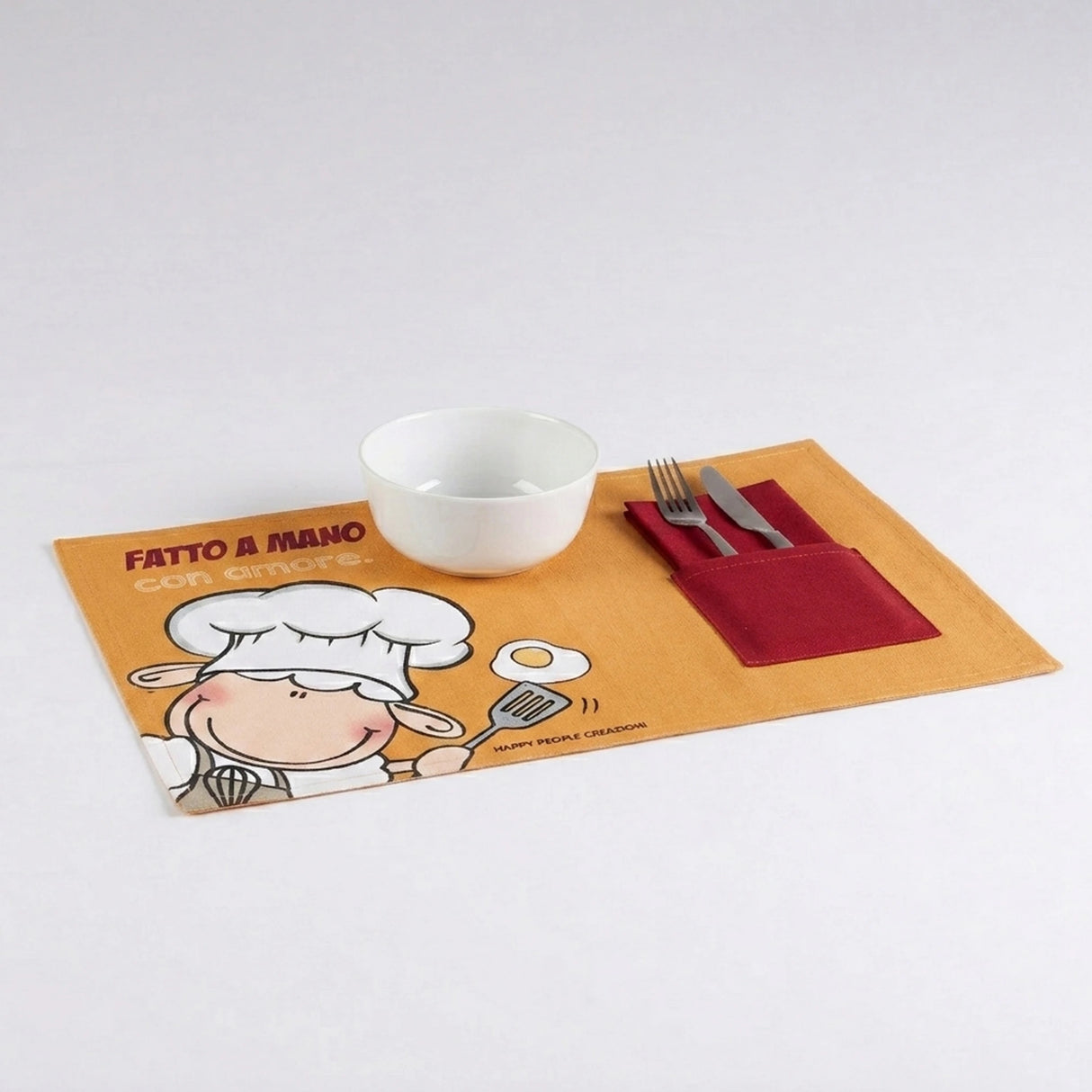 Set Colazione Tovaglietta + Tovagliolo "Fatto a Mano con Amore" - Happy People