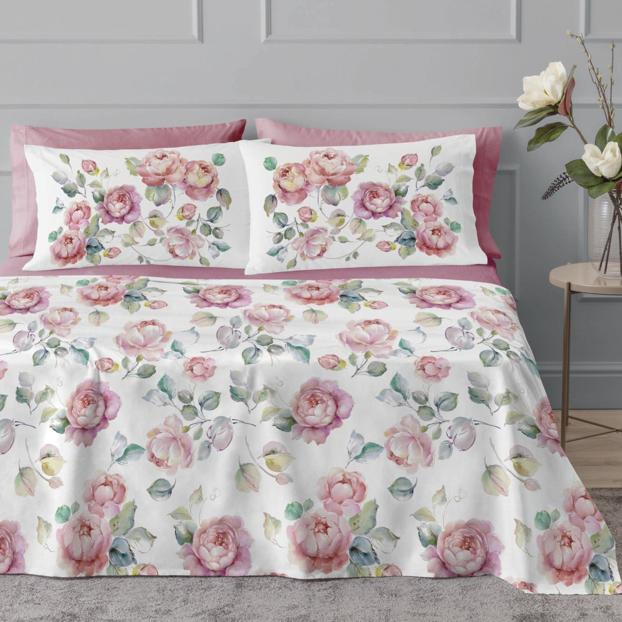 Completo Letto In Cotone Rose - Linea Oro
