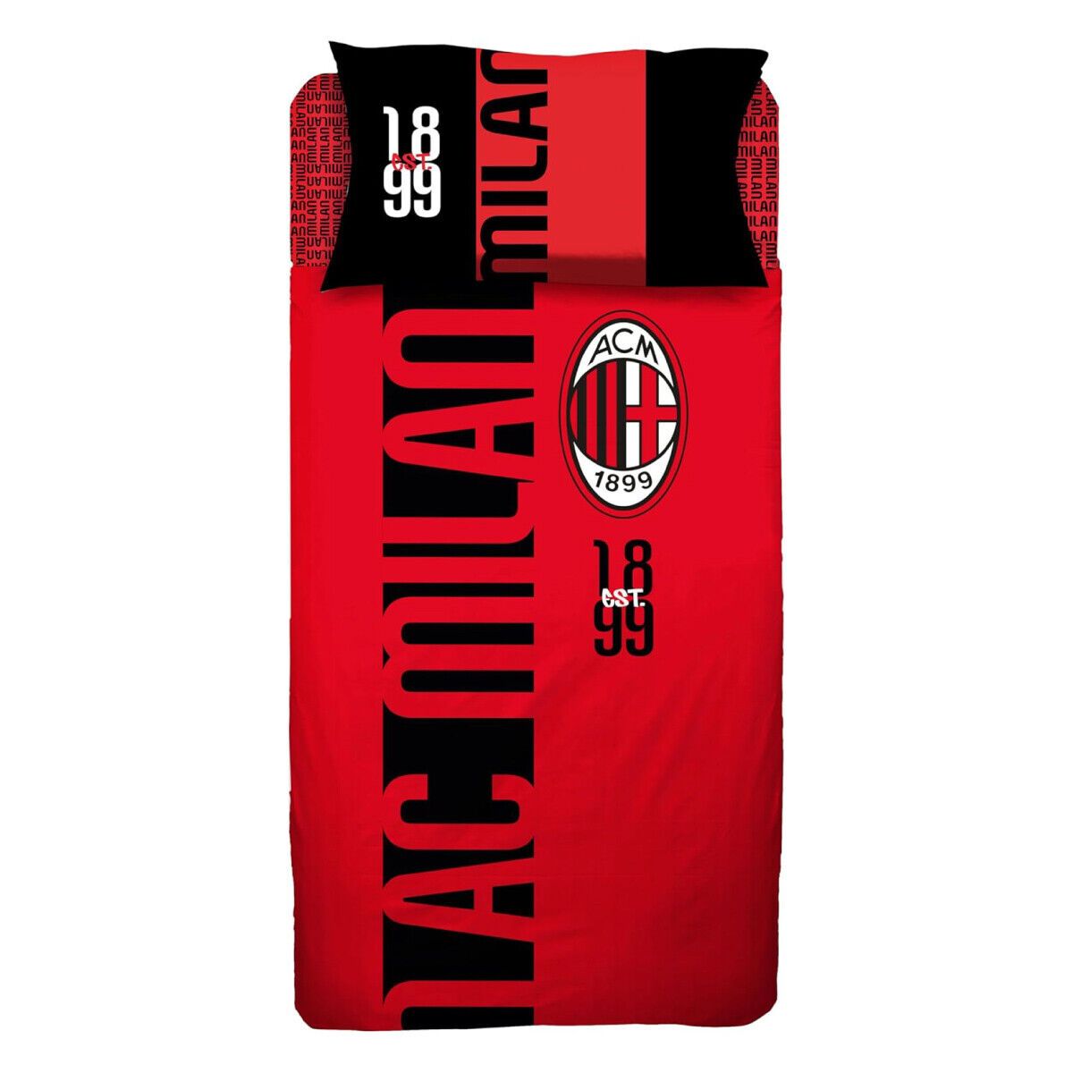 Completo Lenzuola Singolo AC Milan – Ufficiale in Cotone 100% Rosso Nero