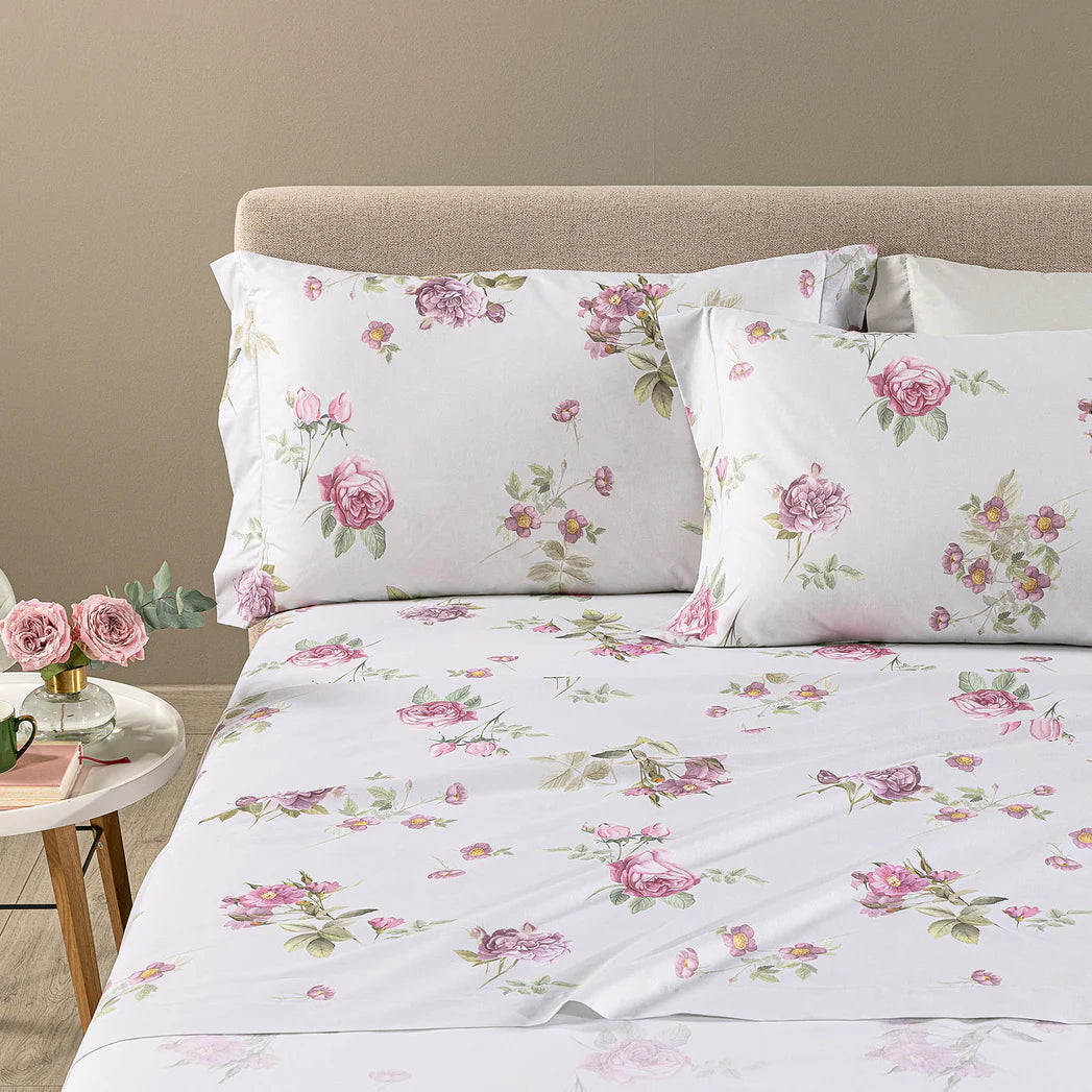 Completo Lenzuola In Cotone Giardino Romantico Matrimoniale - Caleffi