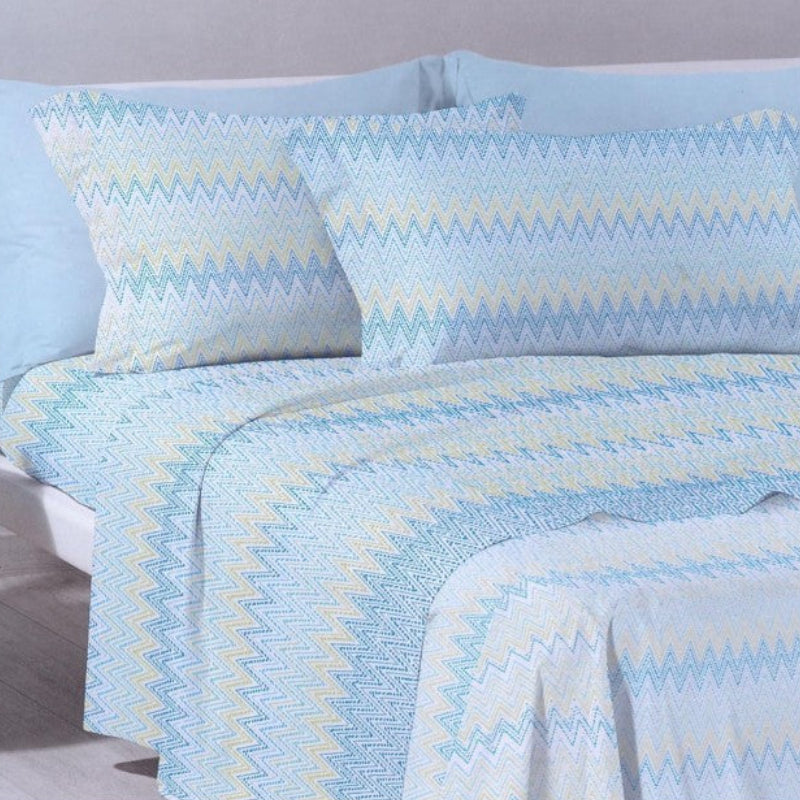 Completo Lenzuola Matrimoniale Elliot Azzurro 100% Cotone - Caleffi