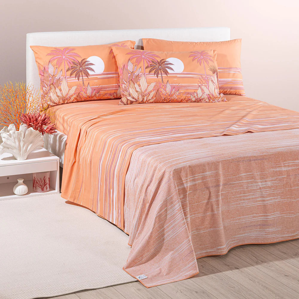 Completo Lenzuola In Cotone Palm Spring - Caleffi