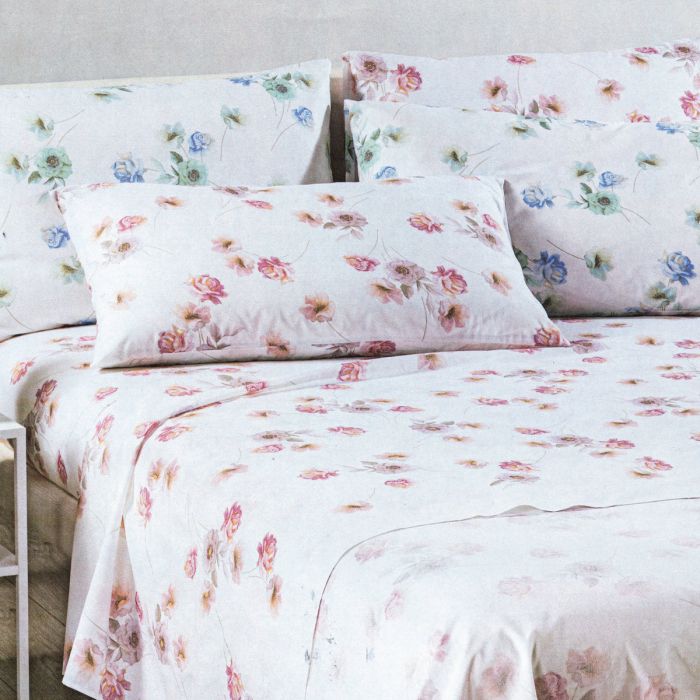 Completo Lenzuola Flores Caleffi – Floreale in 100% Cotone, singolo