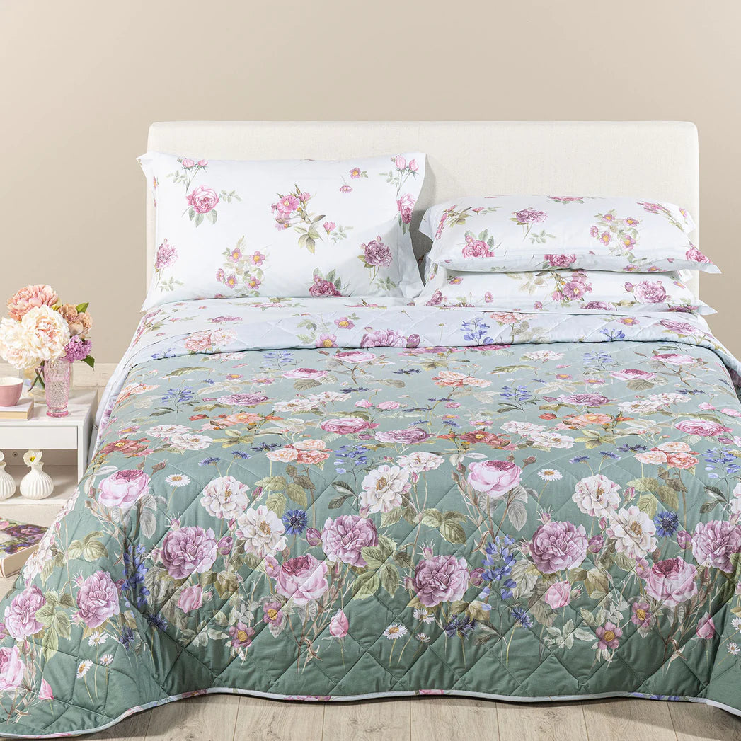 Copriletto Trapuntato In Cotone Giardino Romantico Matrimoniale - Caleffi