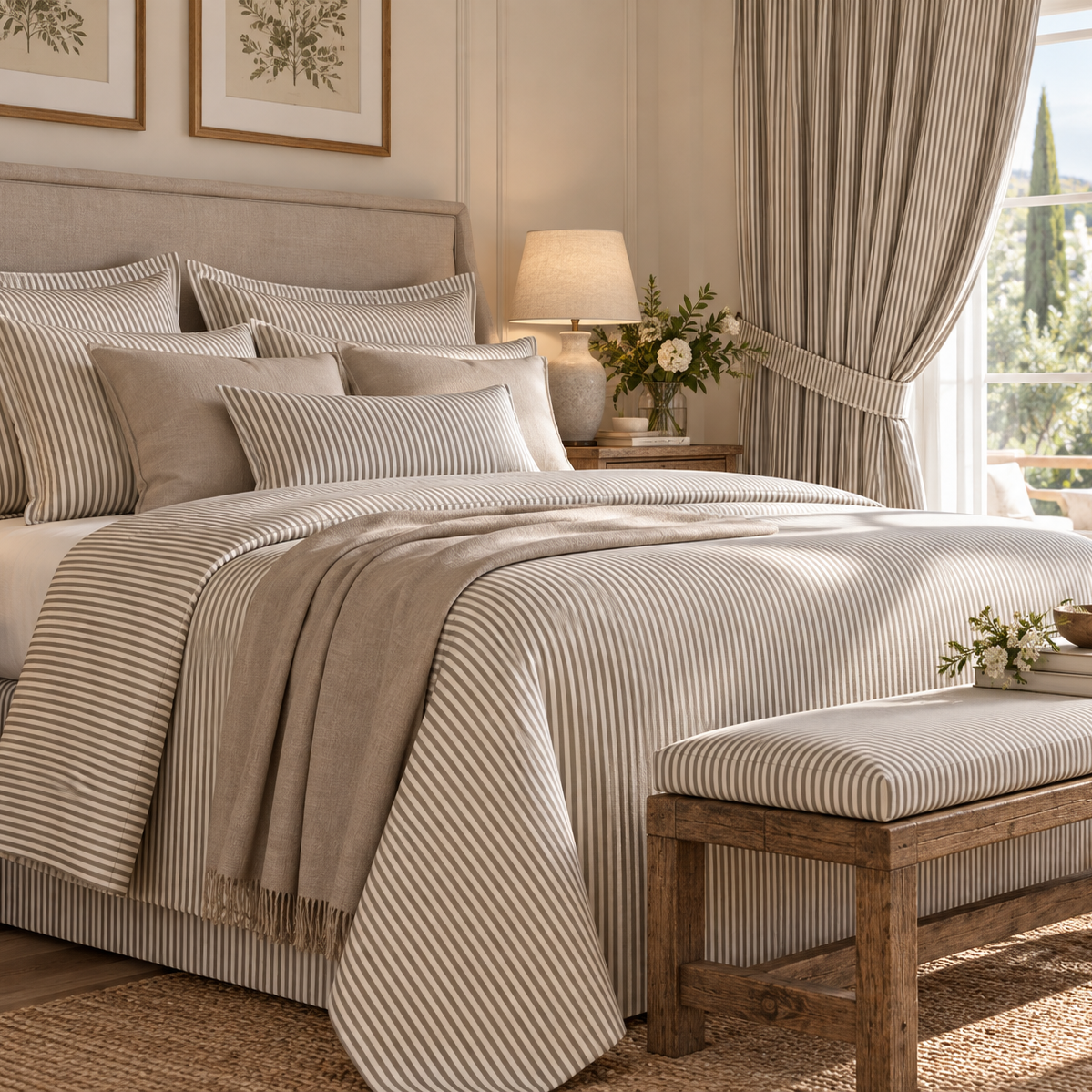 Copripiumino Shabby Chich a Righe Beige e Tortora con Federe Coordinate - Magilù