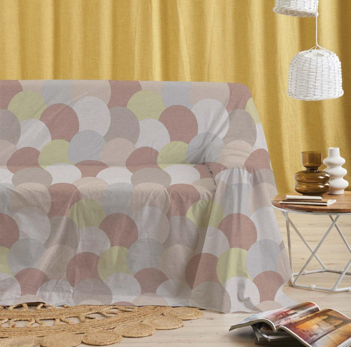 Telo Arredo Copritutto Sfera Maè 260x260 Non Stiro TeknoTime Copridivano Blu Salvia Nude